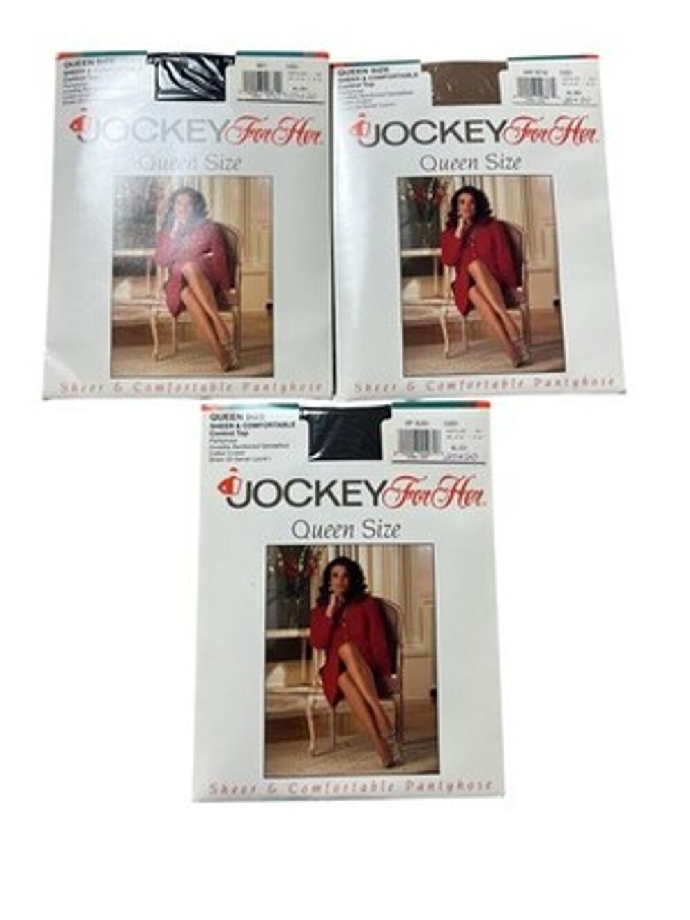Vintage Jockey For Her Pantyhose Womens Q Black Sheer Control Top Nylon Lot 3
